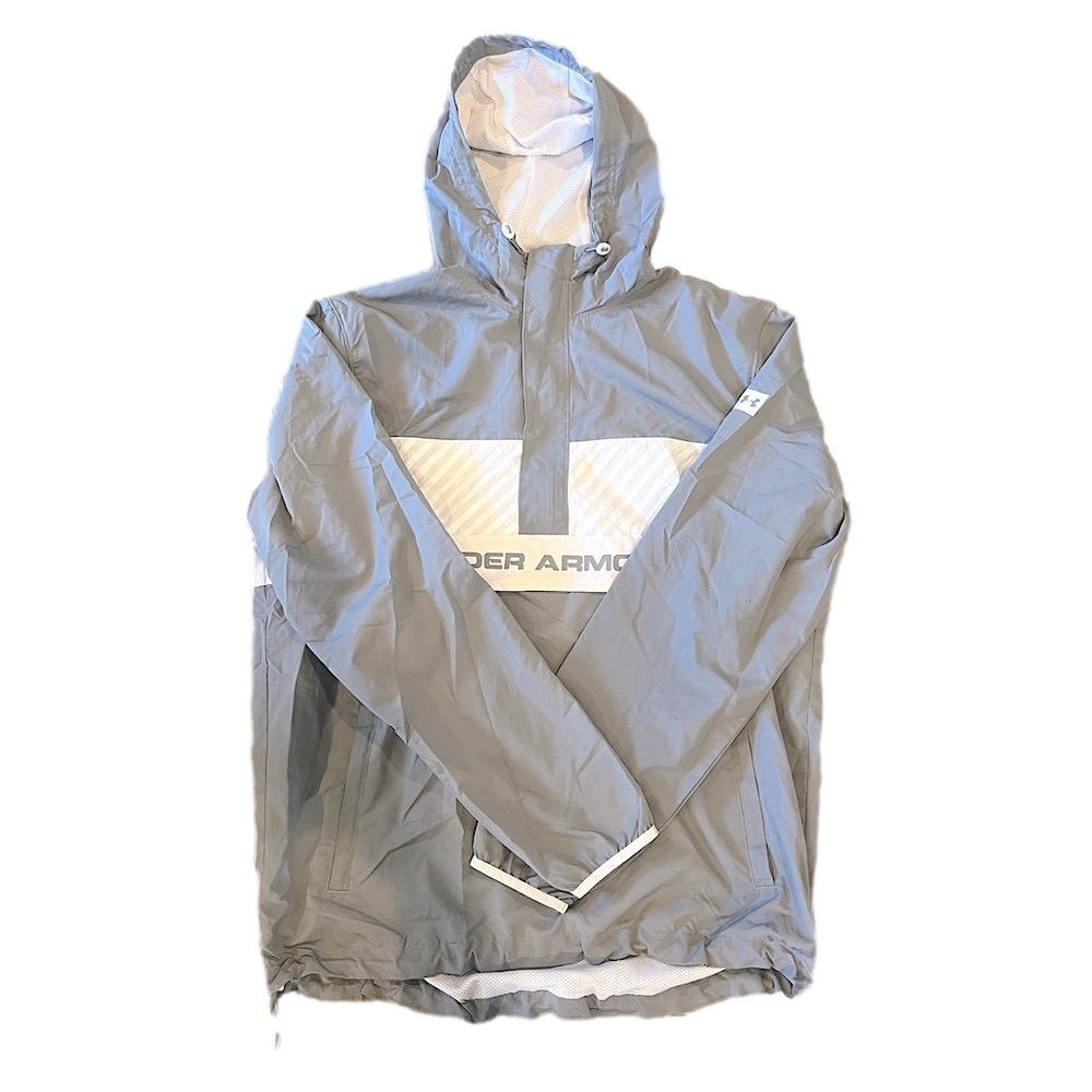 Under Armour Men’s Gray White Half Zip Hooded Windbreaker Pullover Jacket Size L